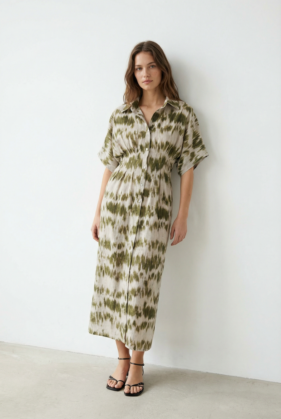 Robe chemise tie-dye kaki et blanc vue principale