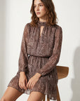 Robe courte fluide animal print – Manches longues – Taille élastique