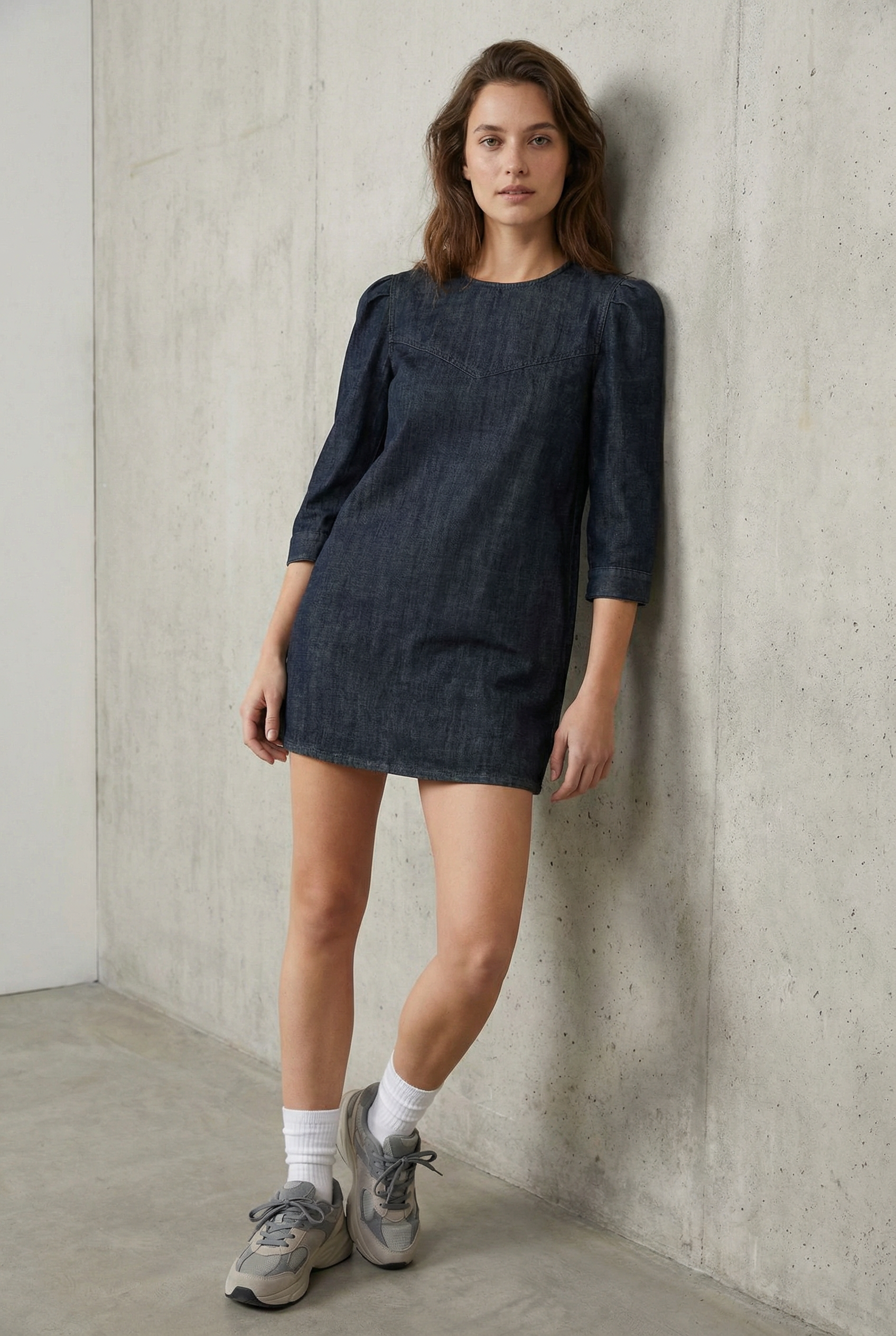 Robe en denim à manches bouffantes