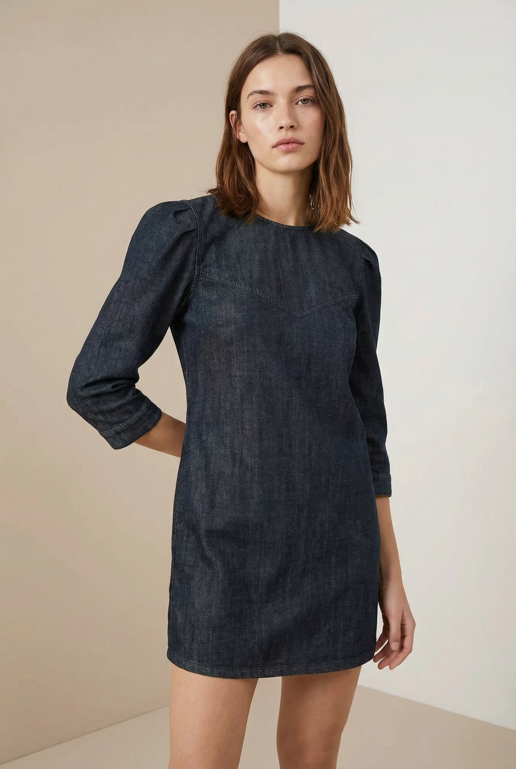 Robe en denim à manches bouffantes
