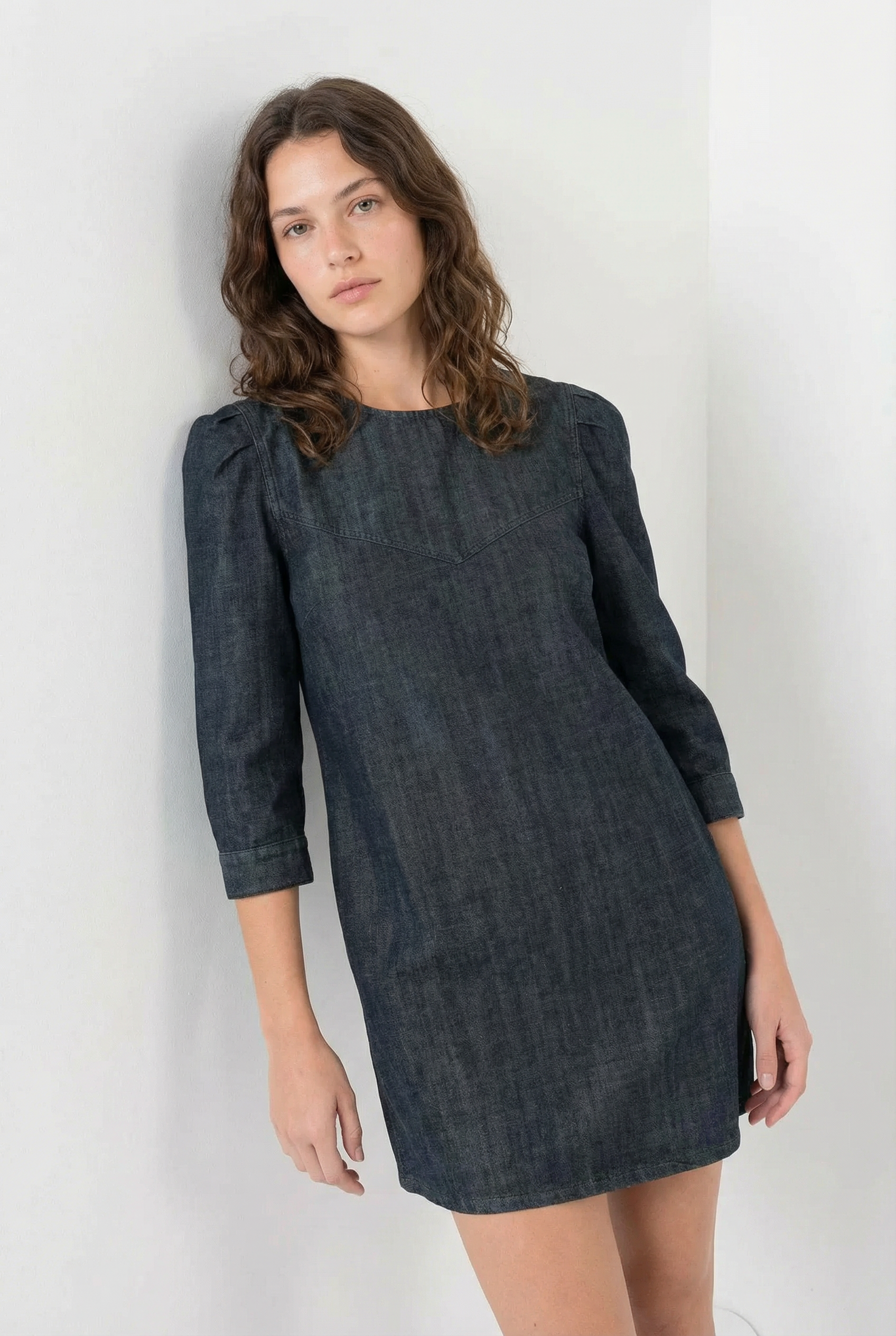 Robe en denim à manches bouffantes