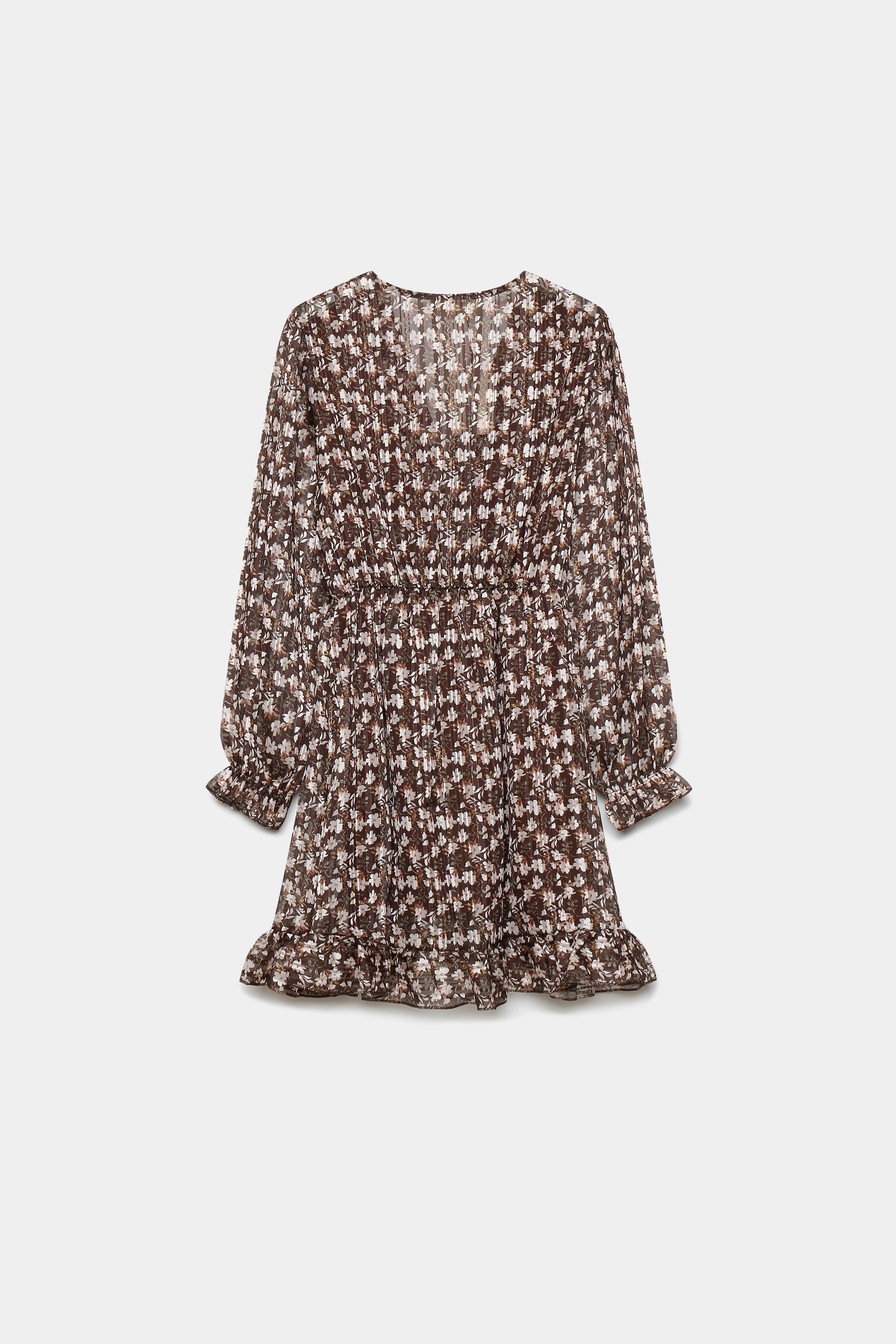 Deuxième vue de la robe fluide fleurie avec son motif fleuri sur fond blanc.