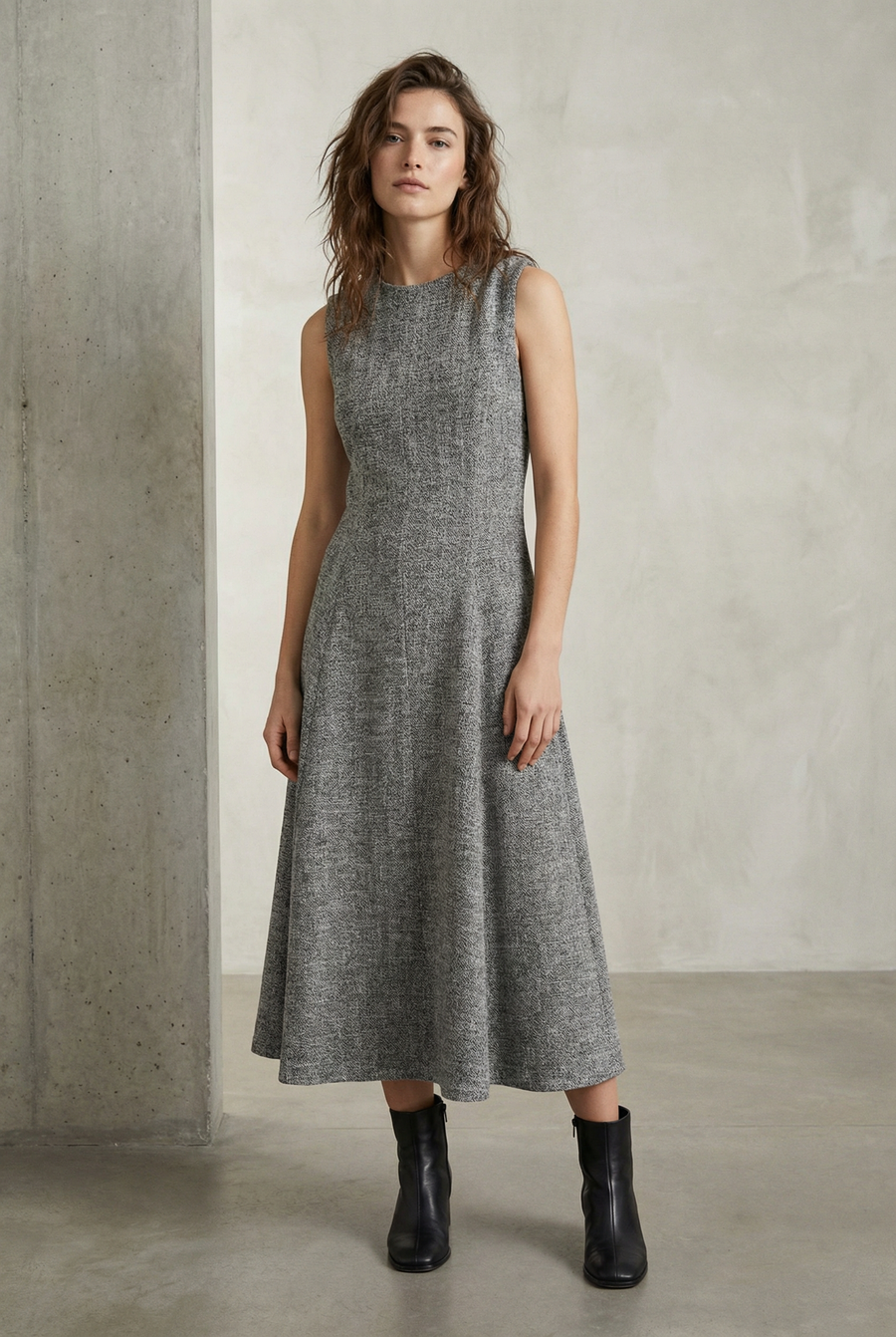 Robe hiver midi droite évasée grise