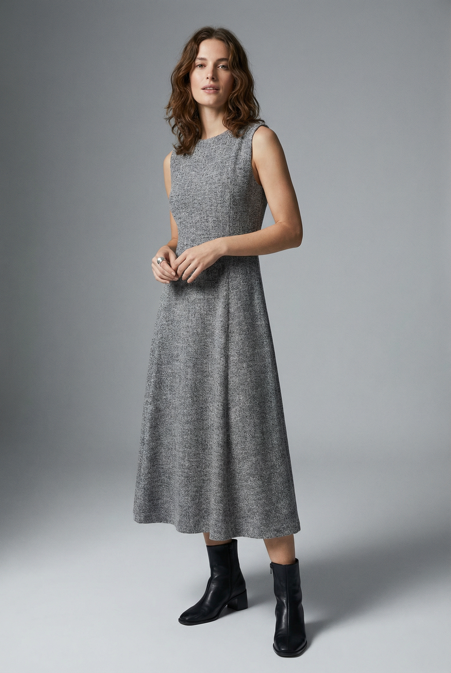Robe hiver midi droite évasée grise