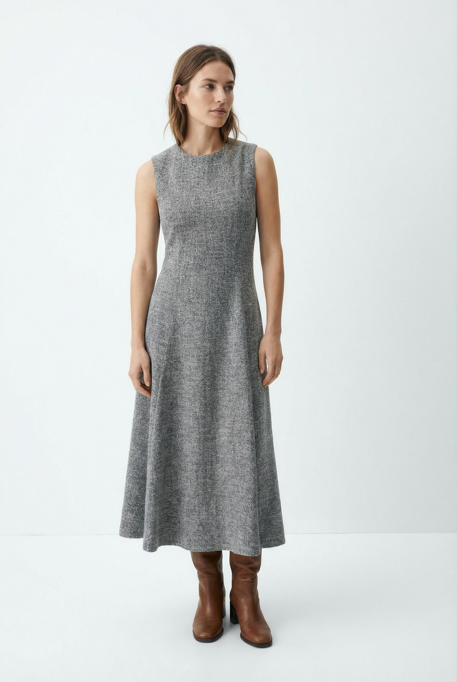 Robe hiver midi droite évasée grise