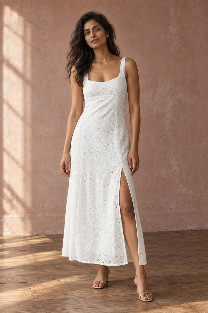 Robe longue broderie anglaise blanche