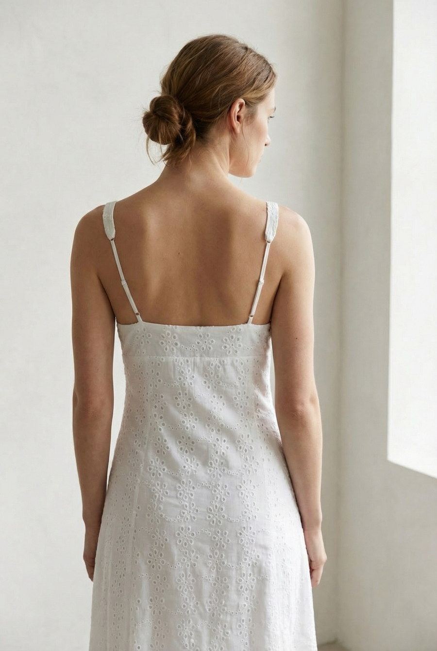 Long white English embroidery dress – Lightweight cotton and elegant slit