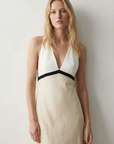 Robe longue dos nu en lin écru