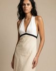Robe longue dos nu en lin écru