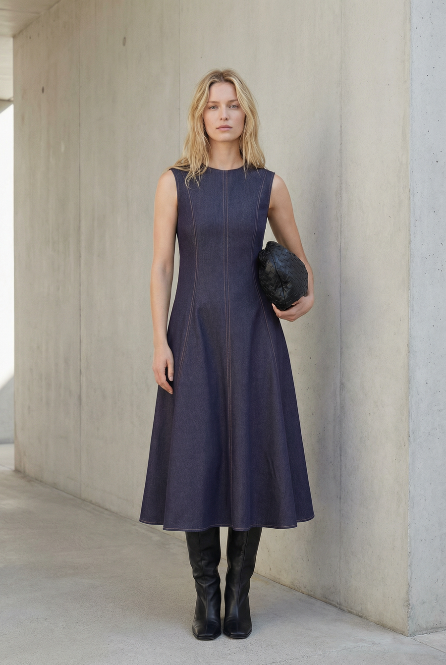 Robe longue effet denim bleu détail du produit