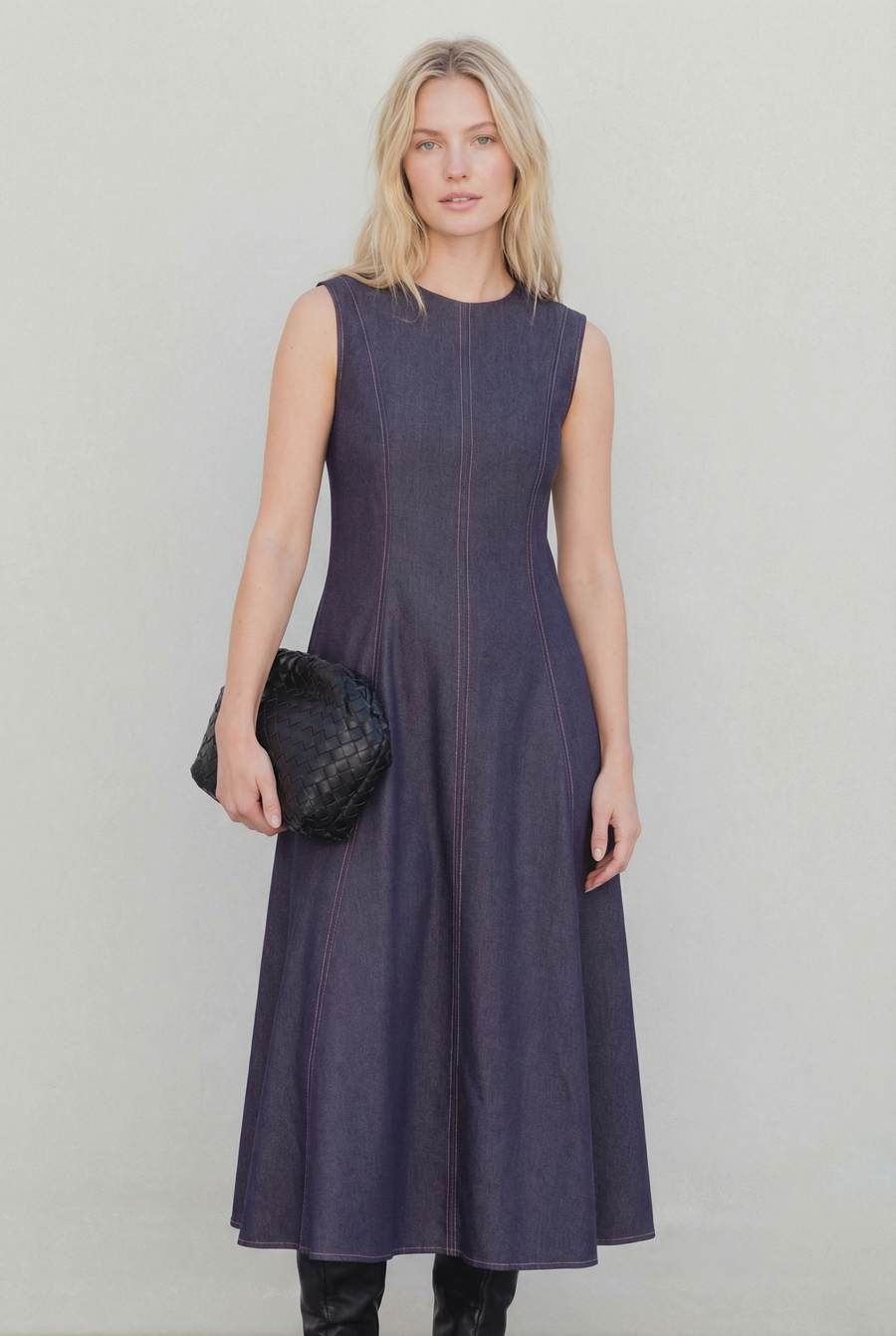 Robe longue effet denim bleu vue principale