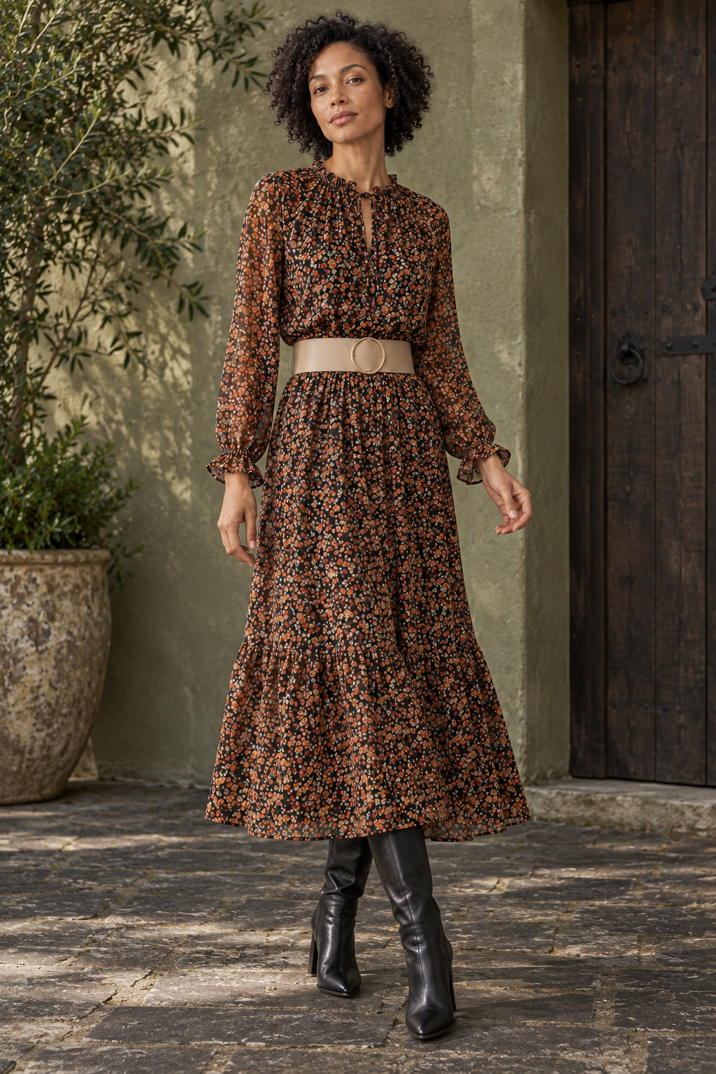 Robe longue fleurie coupe ample vue portée