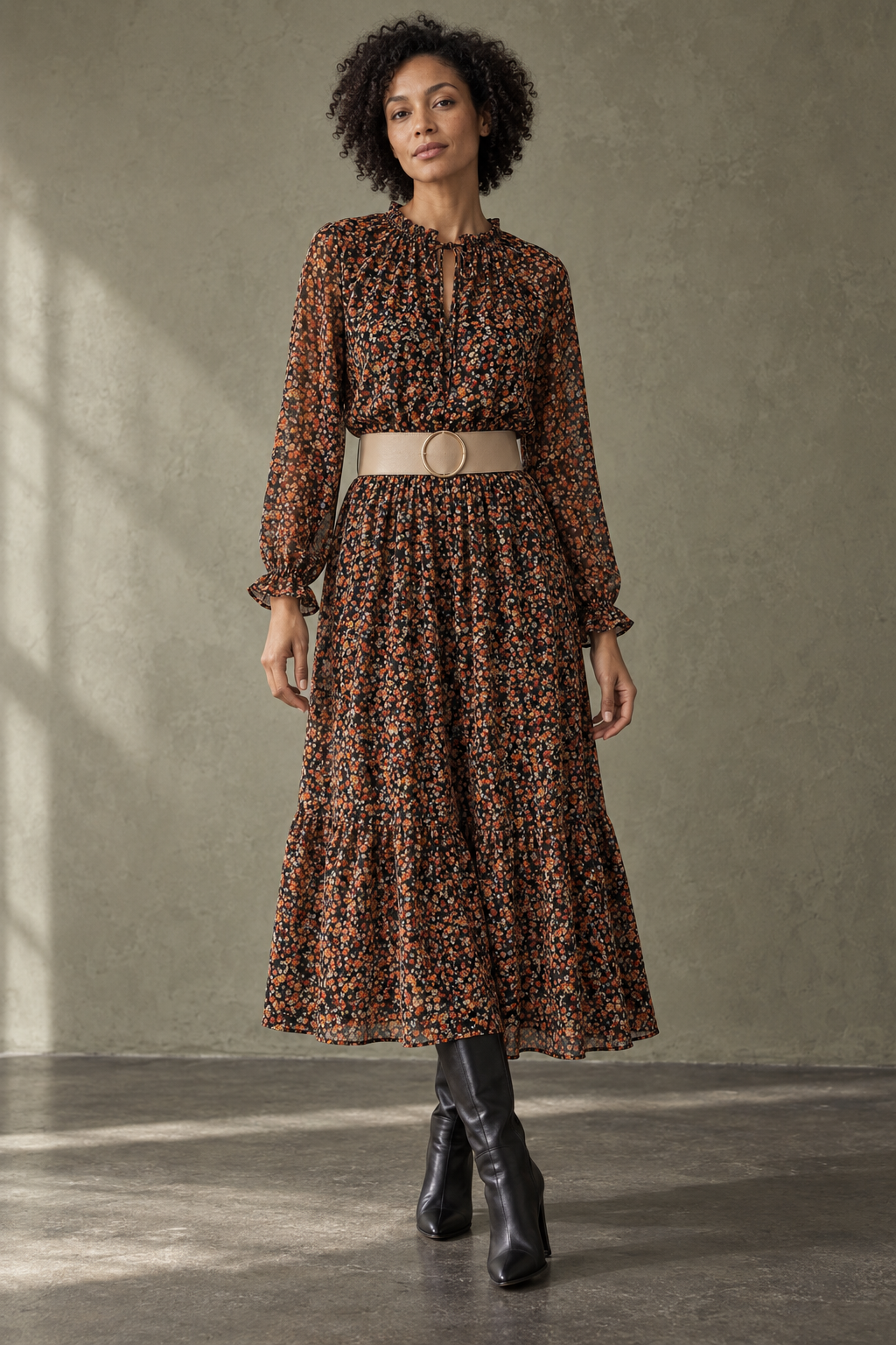 Robe longue fleurie coupe ample vue principale
