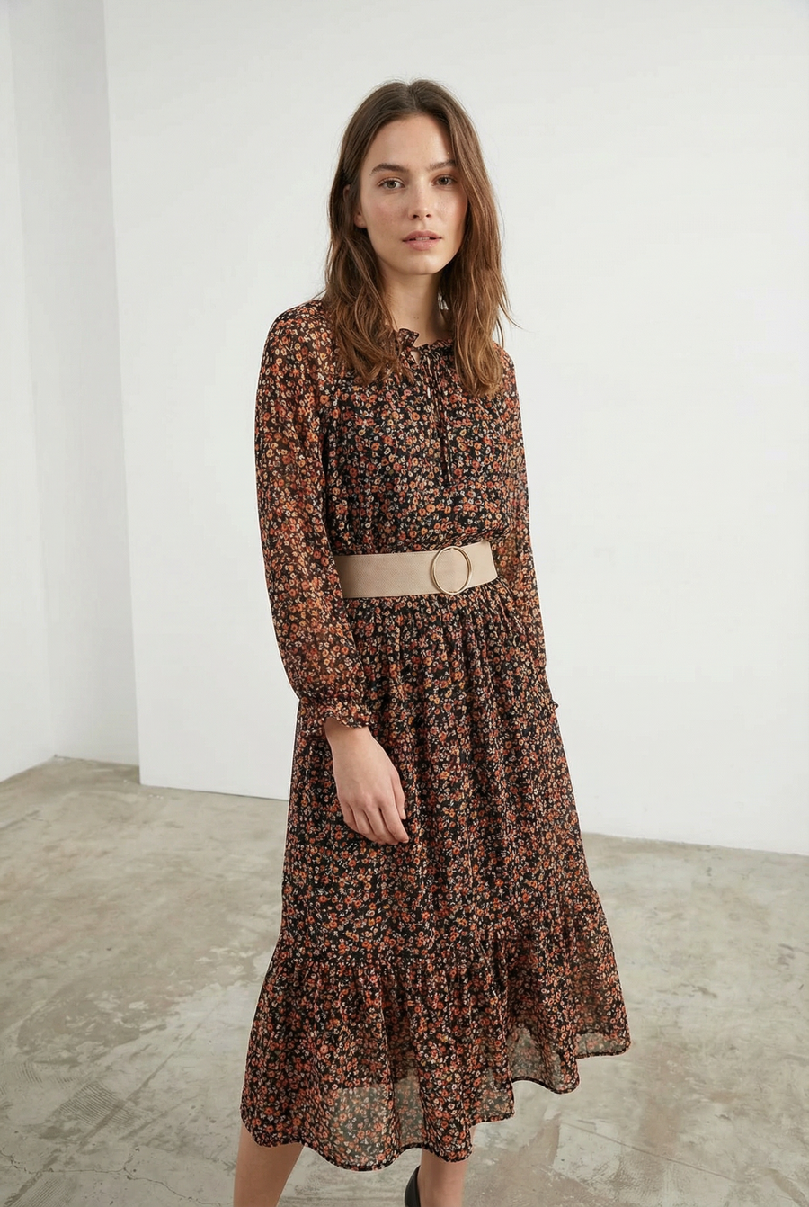 Robe longue fleurie coupe ample vue 6