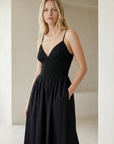 Robe longue noire dos nu fines bretelles