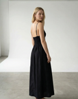 Robe longue noire dos nu fines bretelles