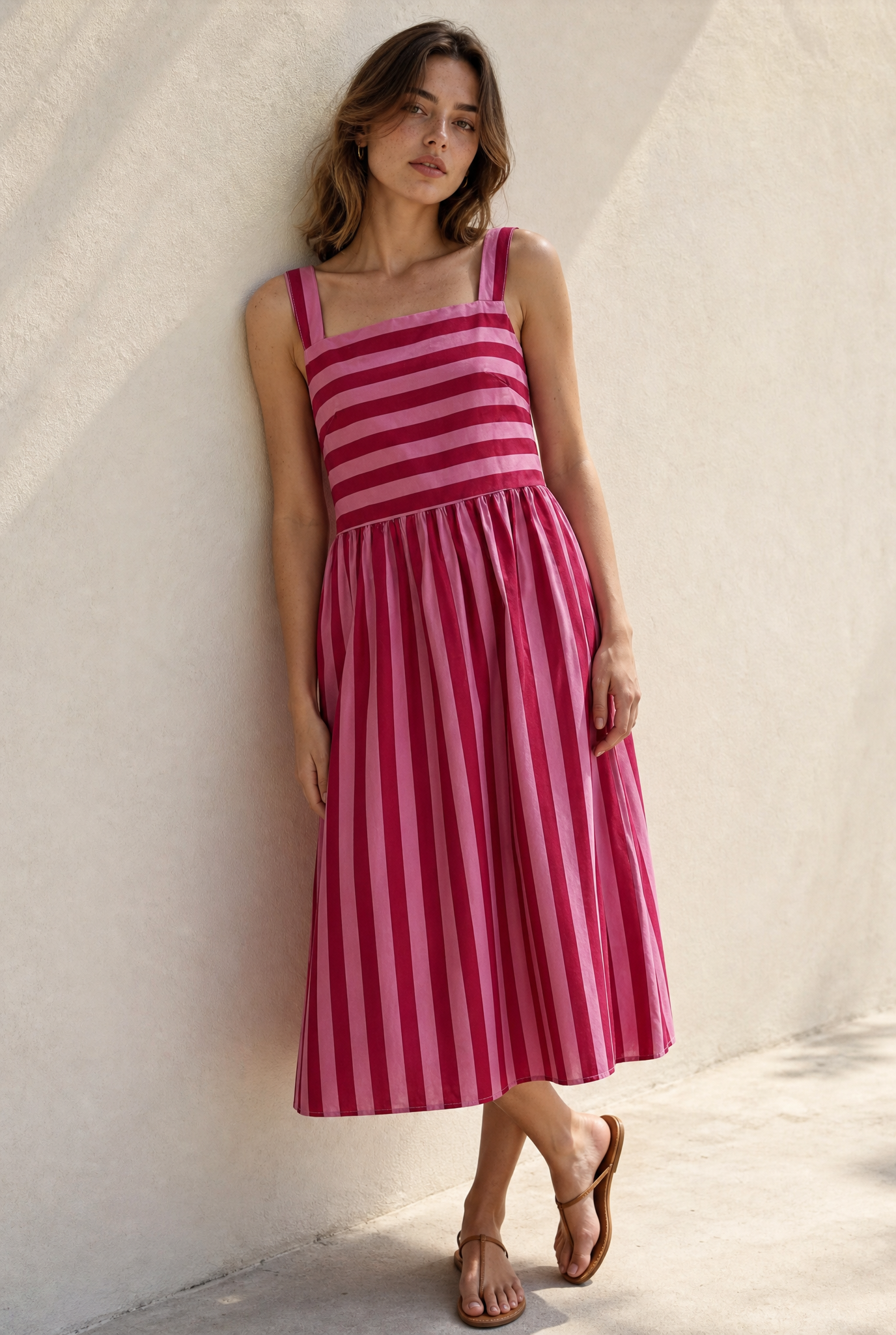 Robe midi rayée à bretelles larges