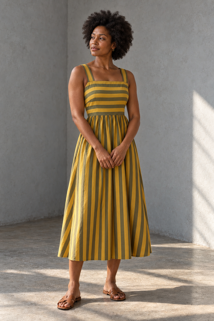 Robe midi rayée à bretelles larges