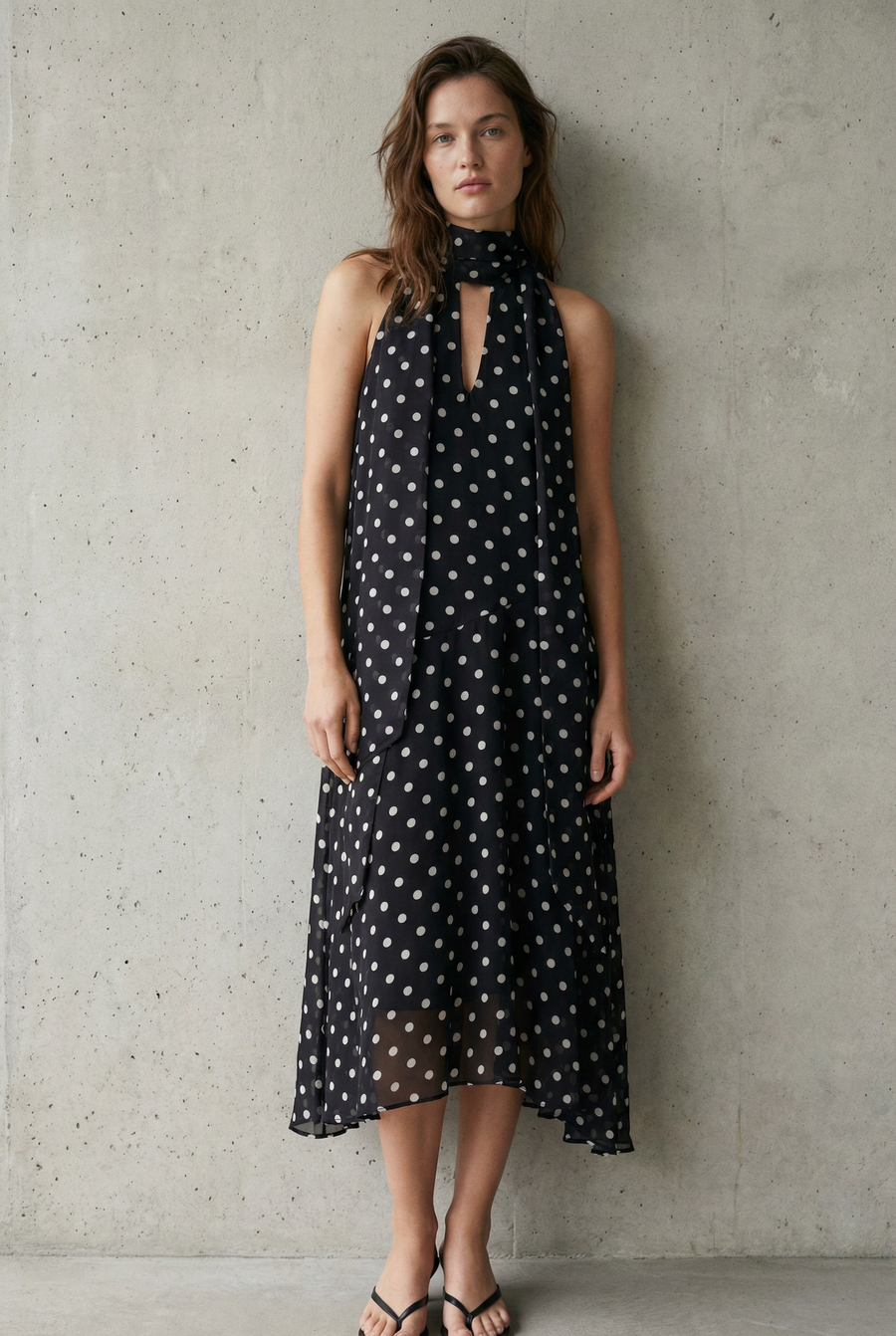 Robe noire fluide à pois blancs vue principale