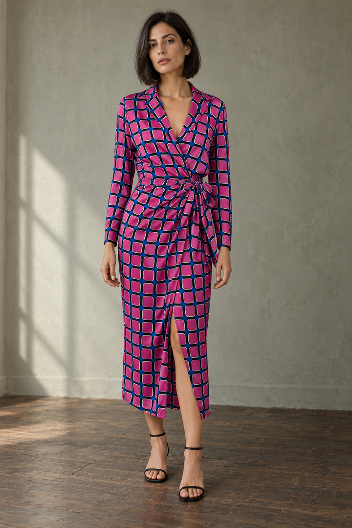 Robe portefeuille évasée rose imprimée vue principale
