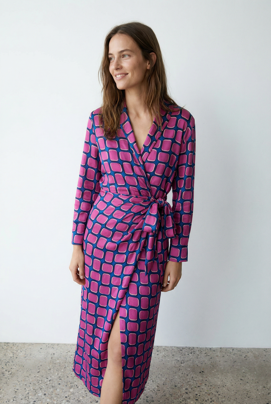 Robe portefeuille évasée rose imprimée vue principale