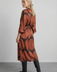 Robe portefeuille imprimé géométrique noir marron
