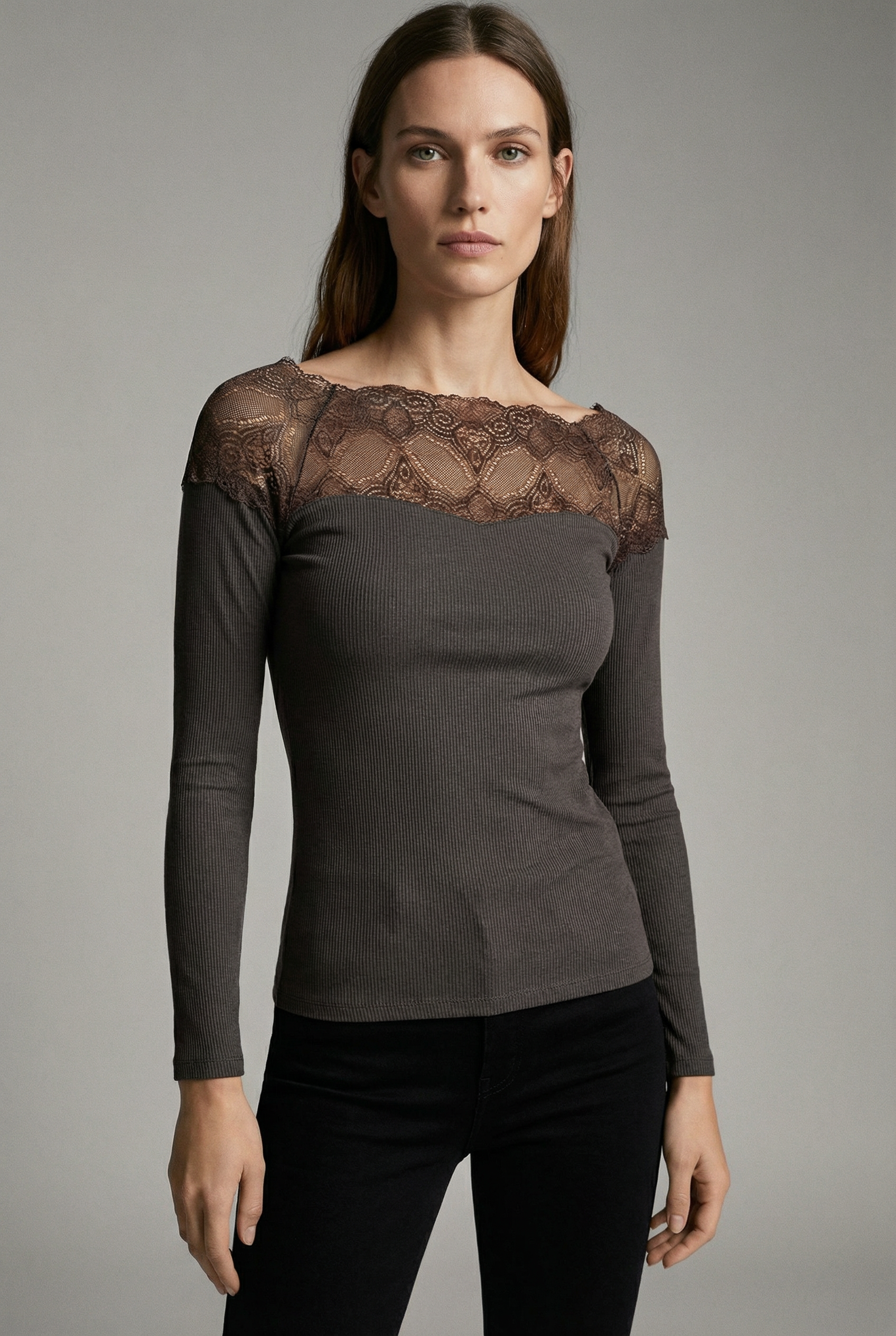 T-shirt dentelle Manches longues