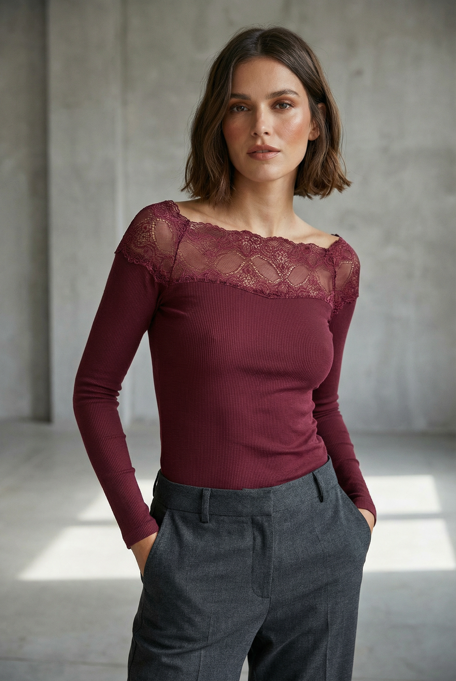 T-shirt dentelle Manches longues