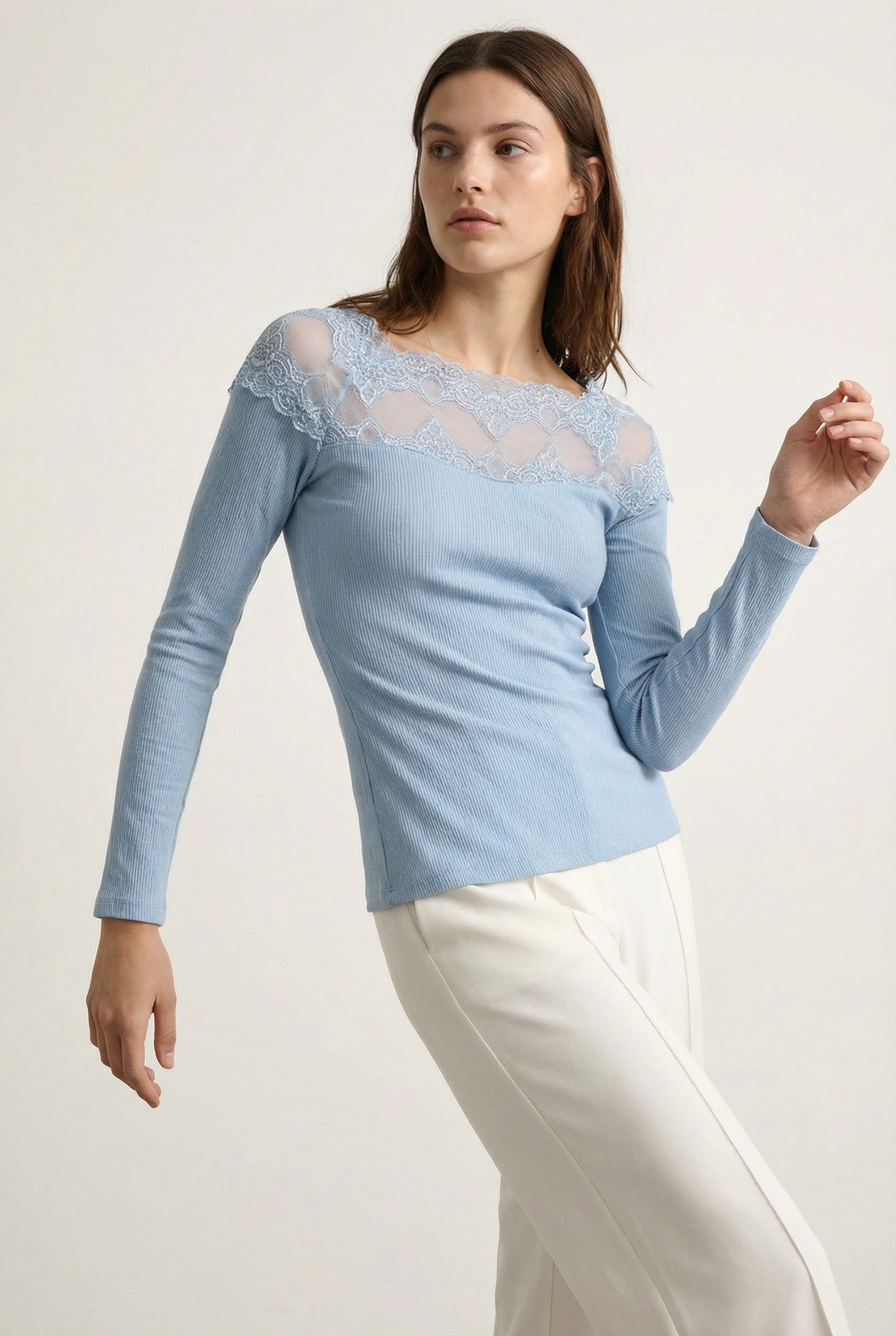 T-shirt dentelle Manches longues