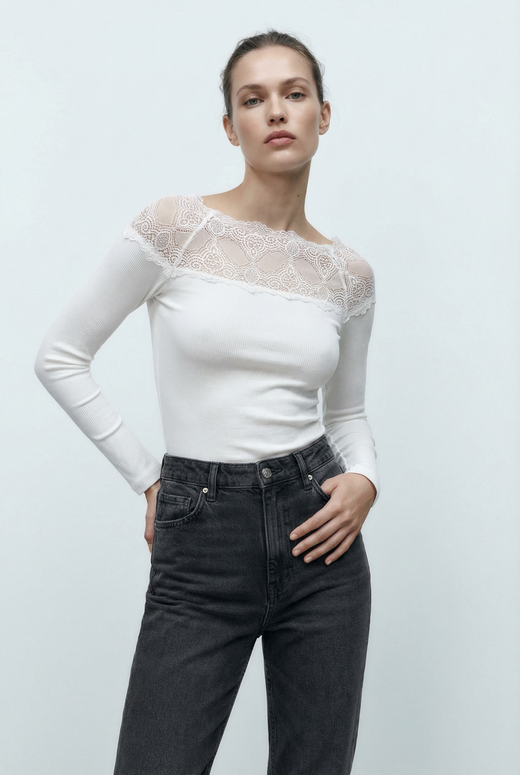 T-shirt dentelle Manches longues