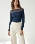 T-shirt dentelle Manches longues