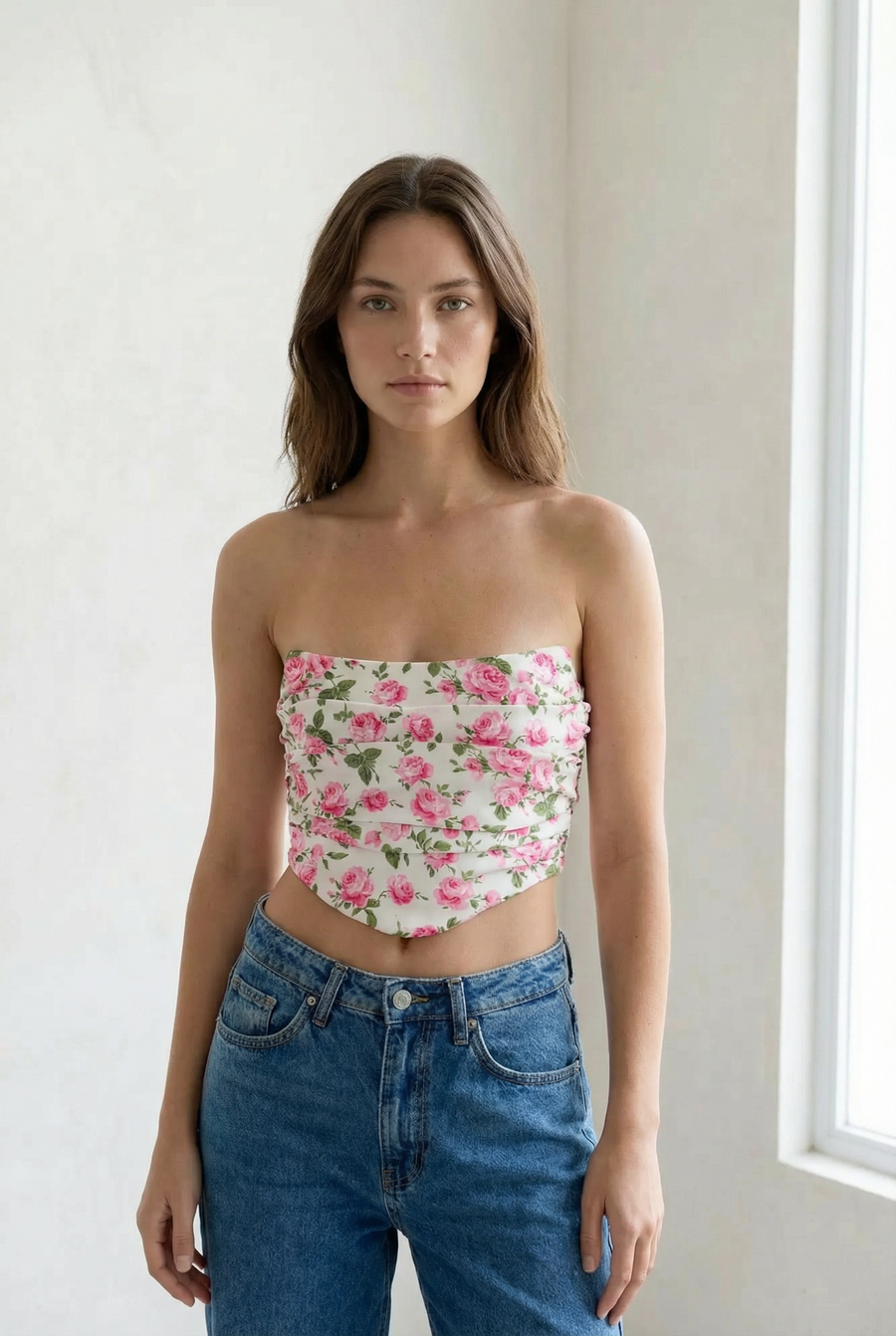 Top Bustier Fleuri À Roses Inspiré Du Corset