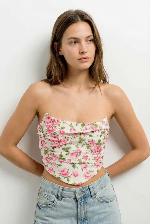 Top Bustier Fleuri À Roses Inspiré Du Corset