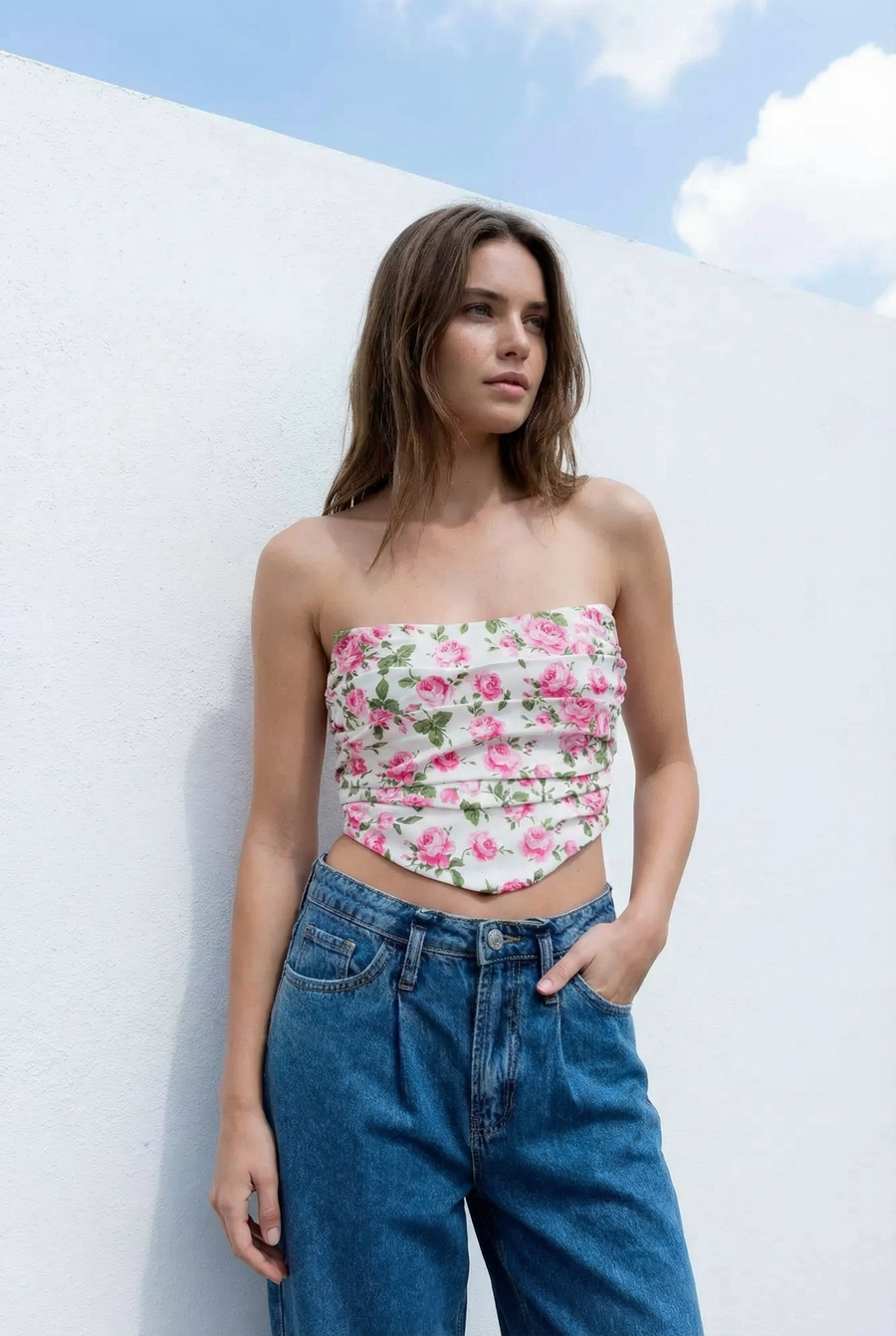 Top Bustier Fleuri À Roses Inspiré Du Corset