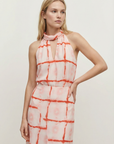 Top col foulard imprimé écru et orange corail