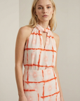 Top col foulard imprimé écru et orange corail