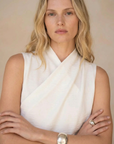Top drapé croisé sans manches – Écru