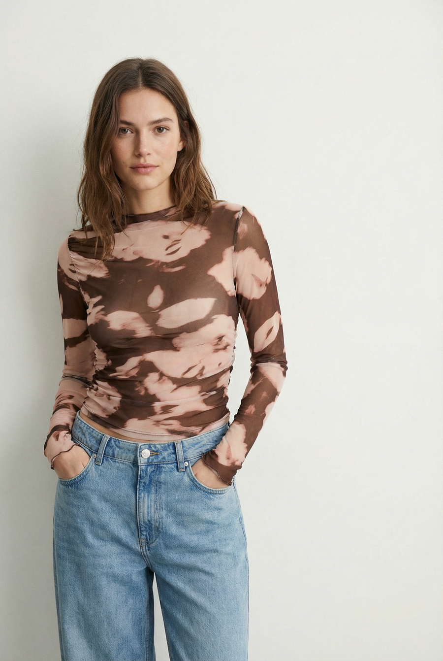 Top en tulle imprimé marron