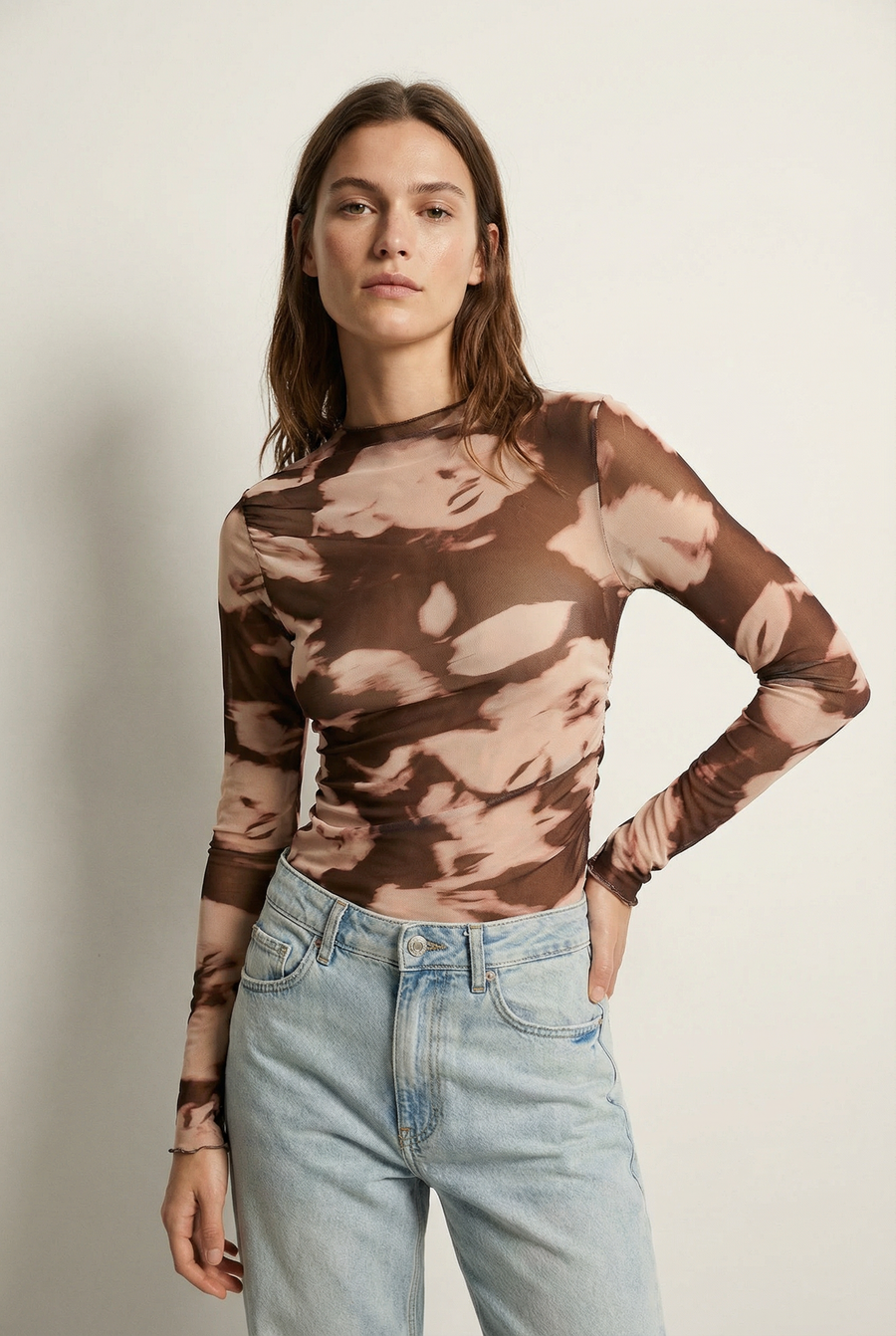 Top en tulle imprimé marron