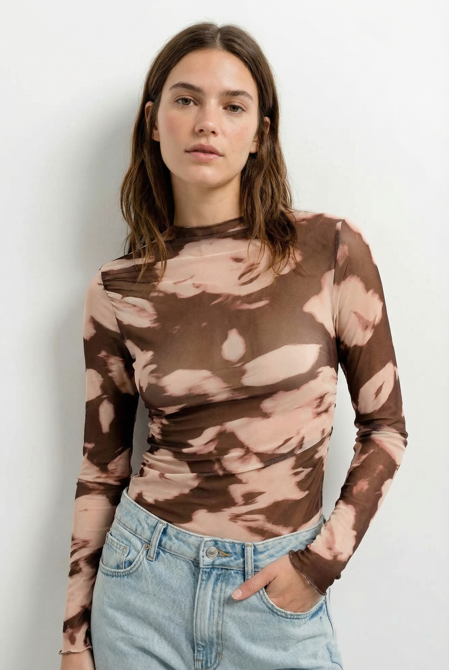 Top en tulle imprimé marron