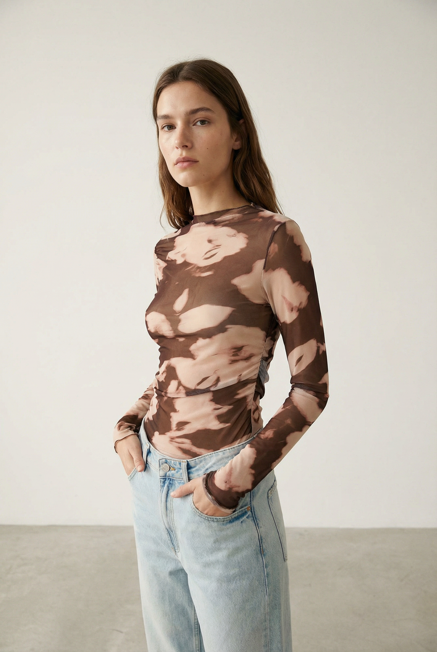 Top en tulle imprimé marron