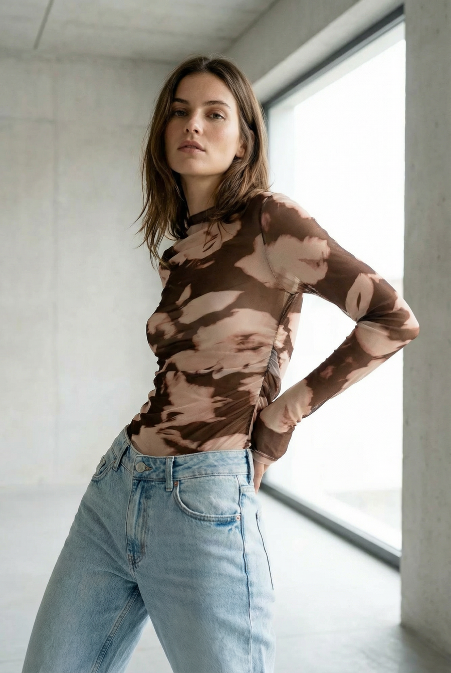 Top en tulle imprimé marron