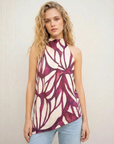 Top fluide femme – dos nu – Violet bordeaux imprimé