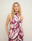 Top fluide femme – dos nu – Violet bordeaux imprimé