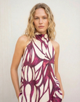 Top fluide femme – dos nu – Violet bordeaux imprimé