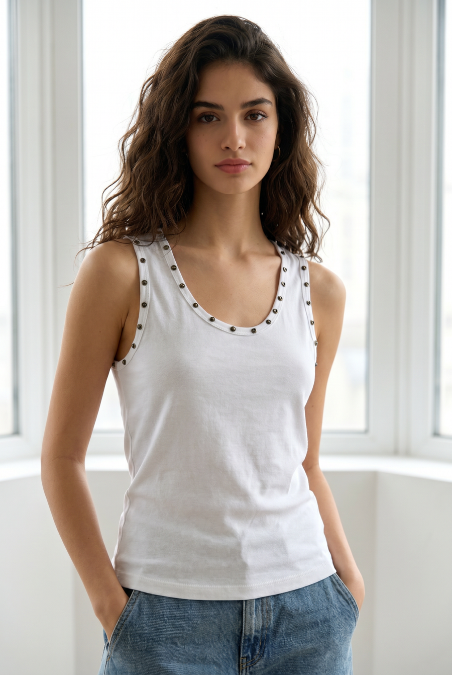 Top texturé sans manches en coton