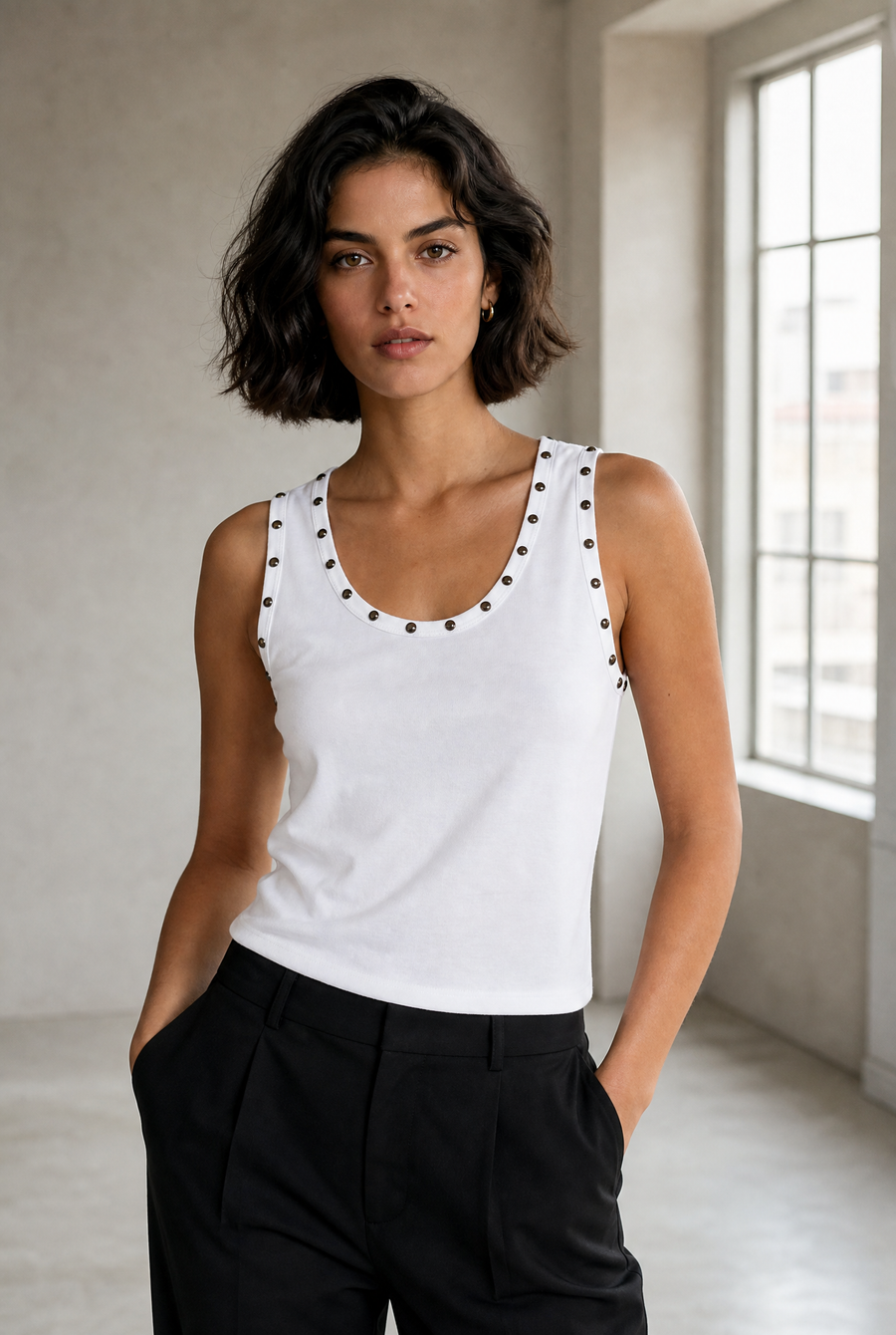 Top texturé sans manches en coton