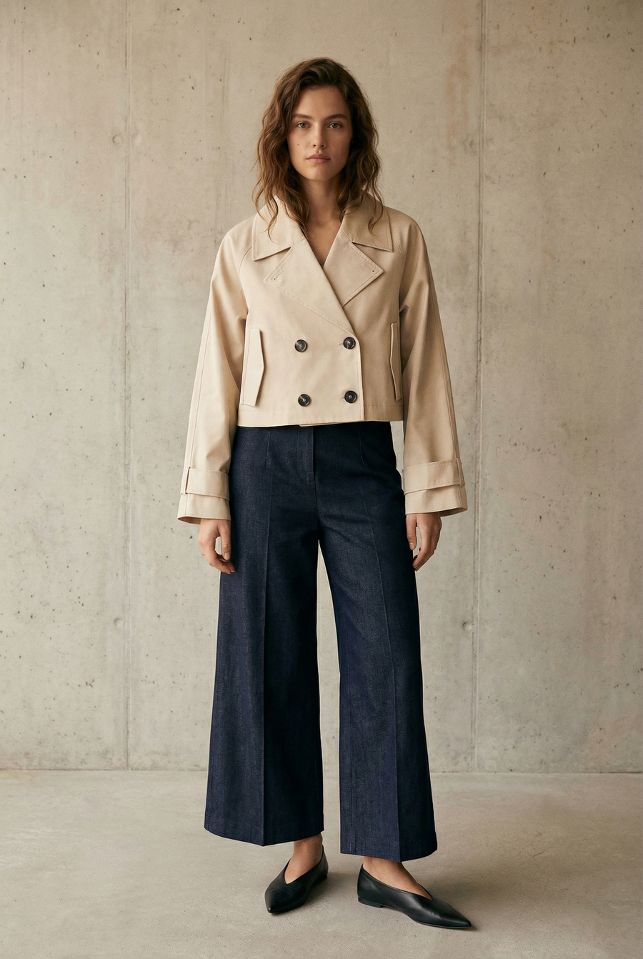 Trench court beige double boutonnage détail du produit