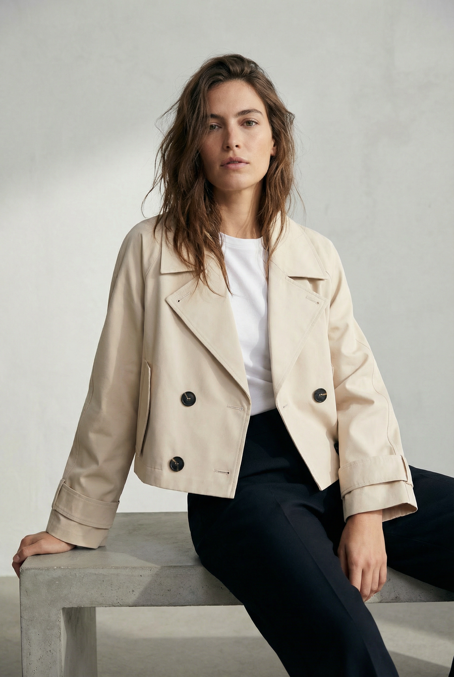 Trench court beige double boutonnage vue principale