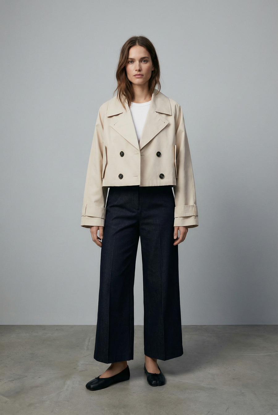 Trench court beige double boutonnage vue 6